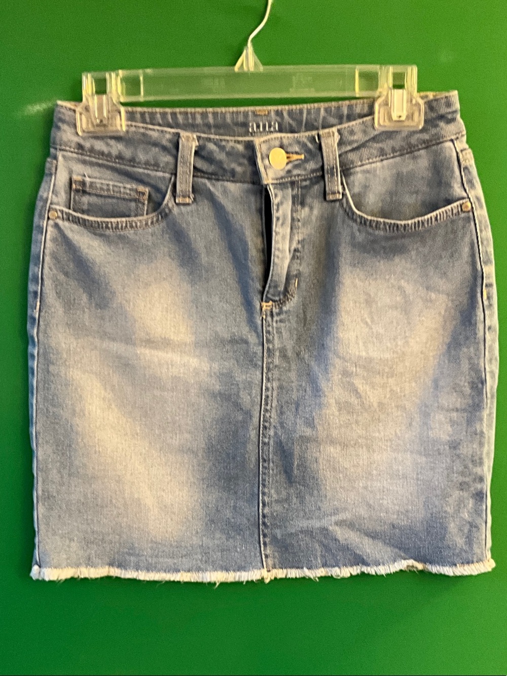 a.n.a Light Blue Denim Mini Skirt with Frayed Hem